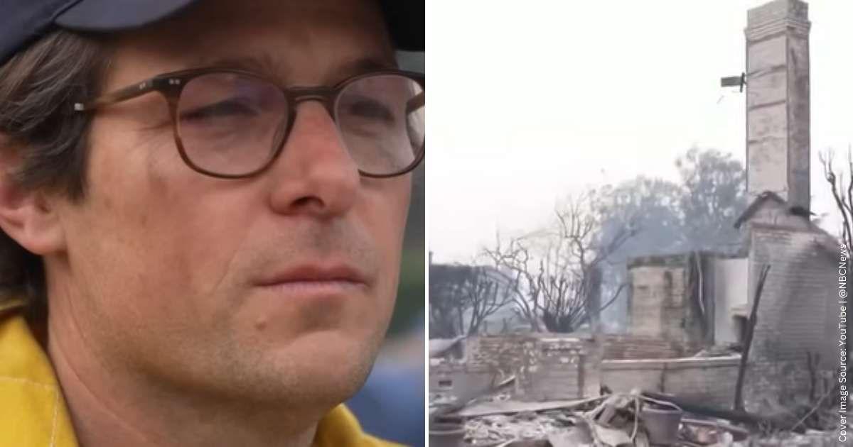 (L) Journalist Jacob Soboroff getting emotional. (R) Los Angeles neighborhood caught in a wildfire. (Cover Image Source: YouTube | @NBCNews)