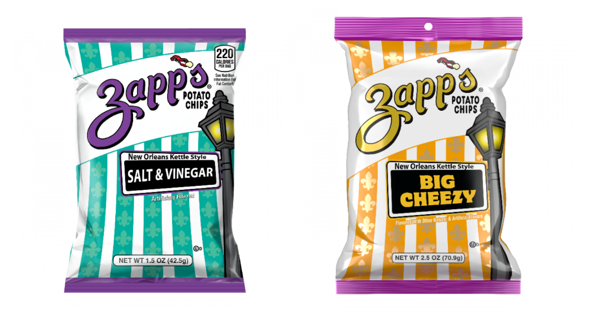 Side by side photos of two different types of Zapp's chips which are also included in the recall