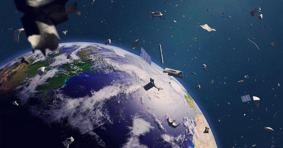 Space junk floating in the Earth's atmosphere. 