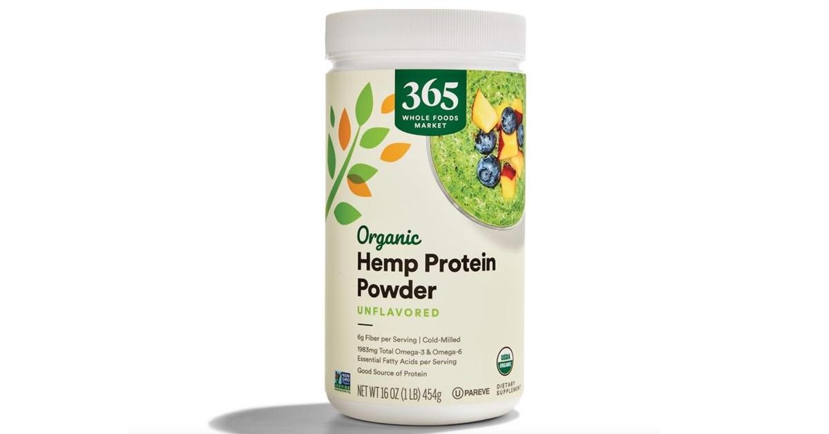 365 by Whole Foods Market's Organic Hemp Protein Powder in tub on white background