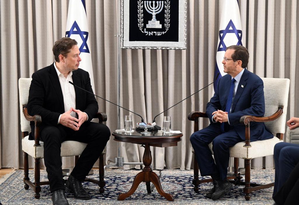 Elon Musk meets with Israeli President Isaac Herzog in November 2023 in Jerusalem, Israel.