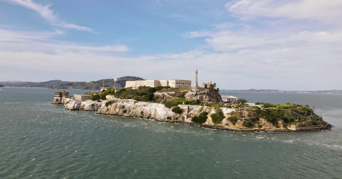 A sidelong view of Alcatraz Island's prison complex