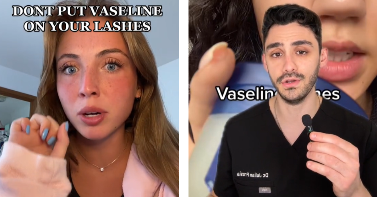 People warn against putting Vaseline on your eyelashes in two TikTok screenshots