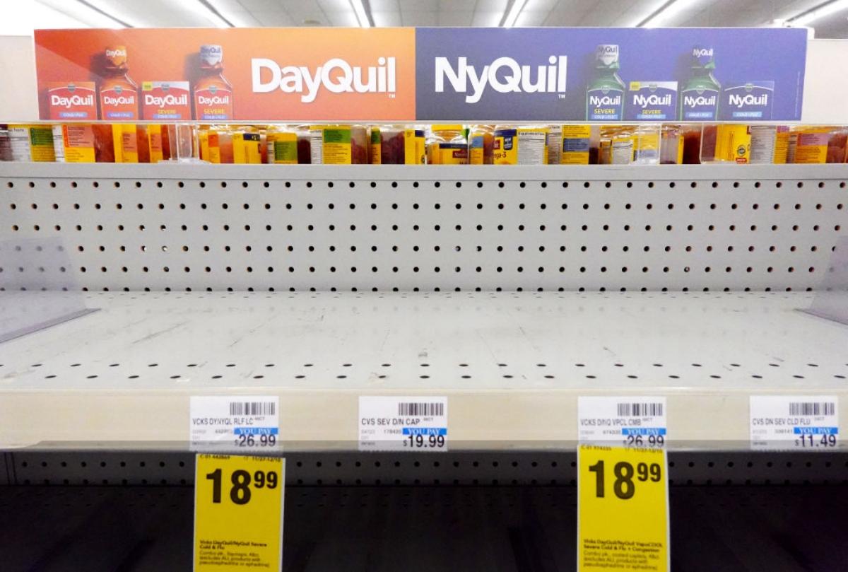 empty Dayquil and Nyquil shelves