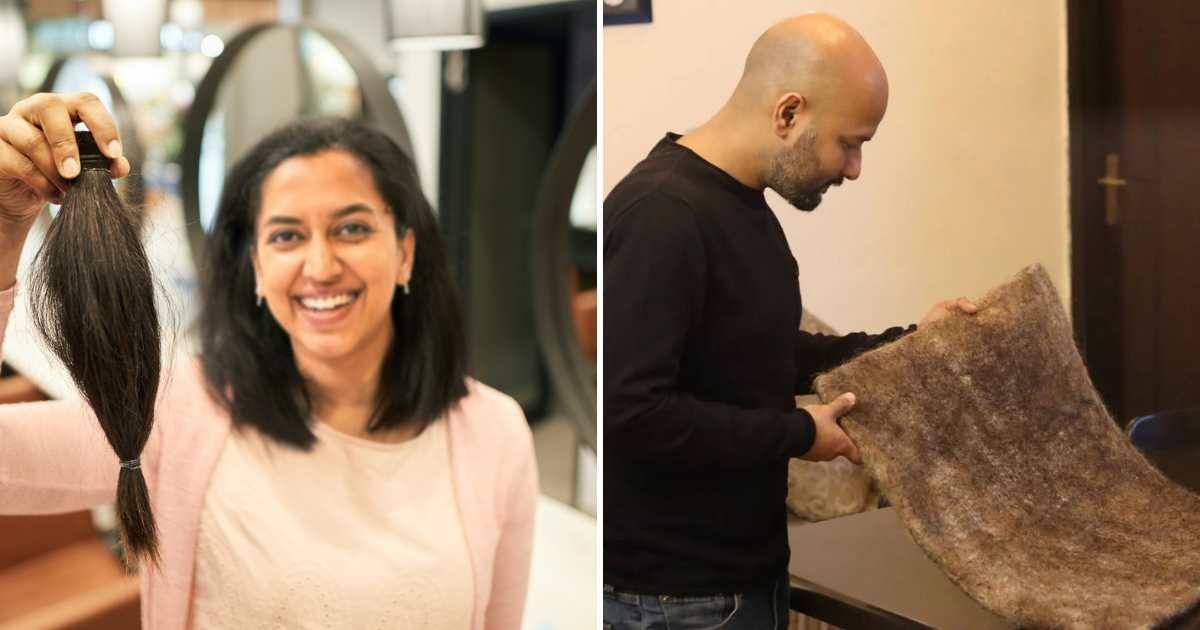 (L) Woman holds a cut ponytail in a hair salon (Representative Cover Image Source: Getty Images | AJ_Watt) | (R) Matter of Trust employee creates a mat out of human hair (Cover Image Source: X | @MatterofTrust)