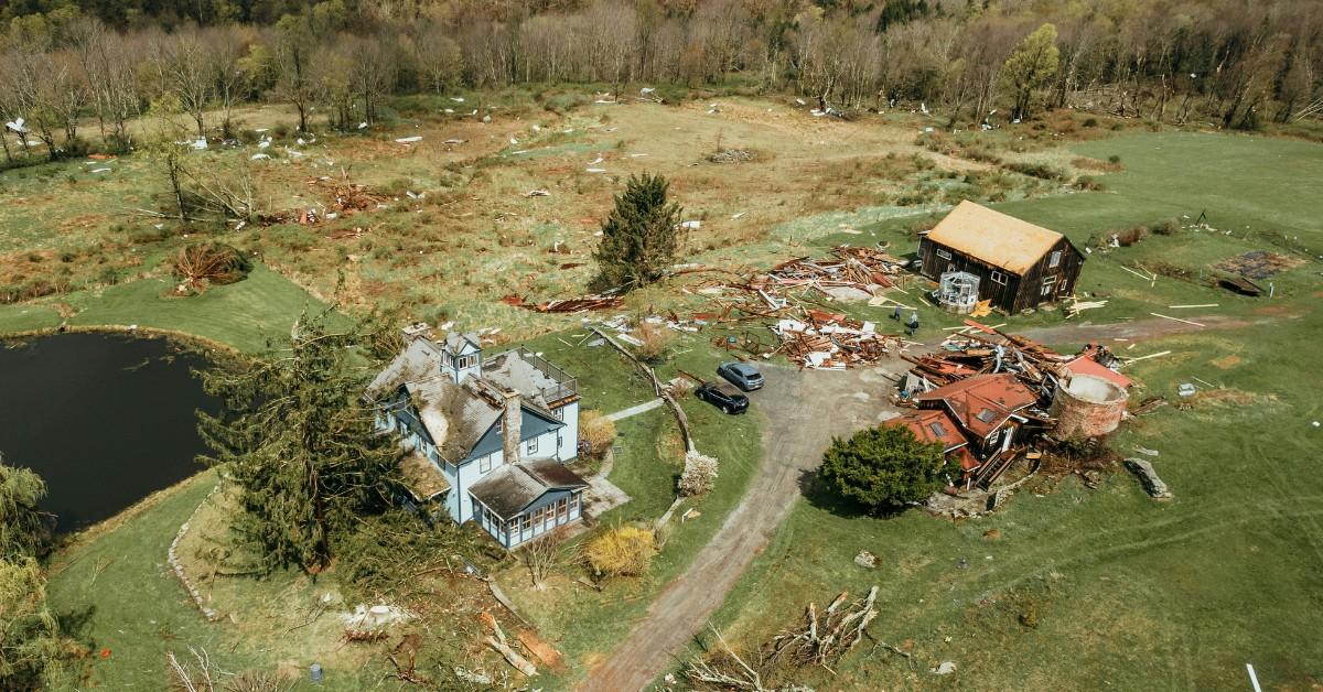 An overhead view of tornado damage in upstate NY