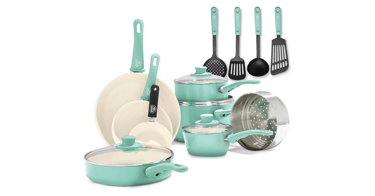 16-piece turquoise cookware set