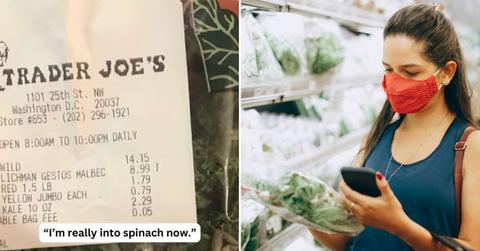 (L) A bag of Trader Joe's kale bought by a woman (Cover Image Source: X | @GoldsteinGrace) | (R) Woman checking a bag of kale at the supermarket. (Representative Cover Image Source: Pexels | Helena Lopes)
