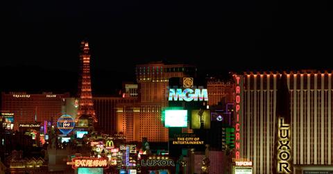 The hotel-casinos on the Las Vegas Strip in Nevada are illuminated at night.