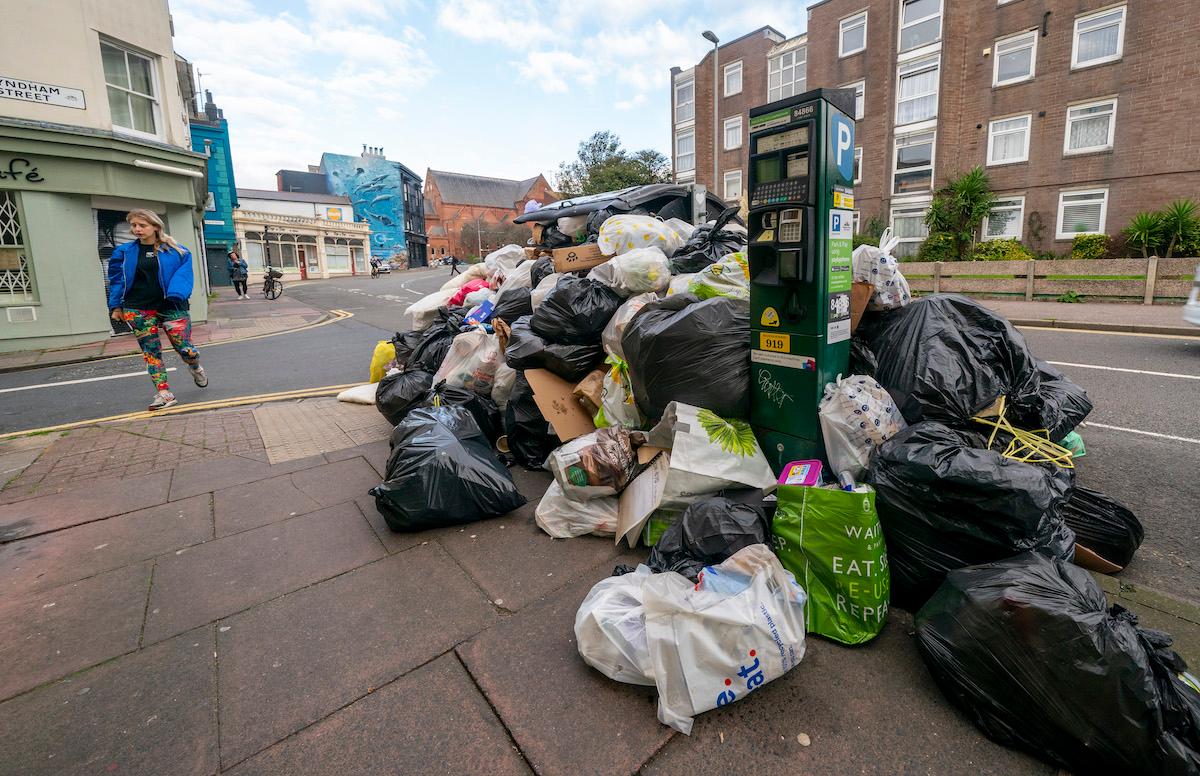 Trash piled up in the streets