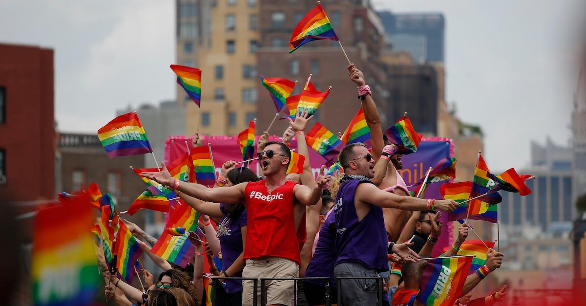 A group on a float during a Pride protest