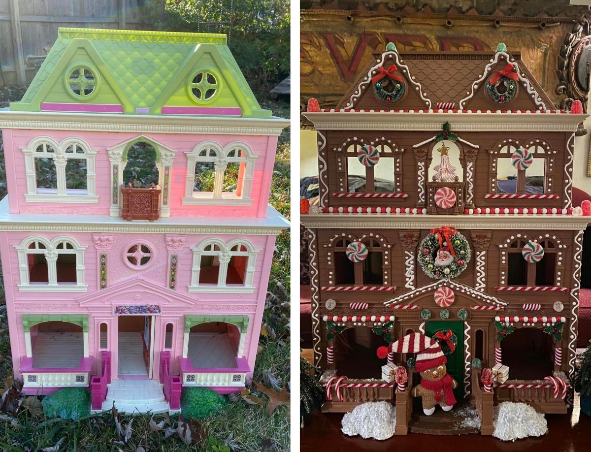 Plastic Dollhouse Into Christmas