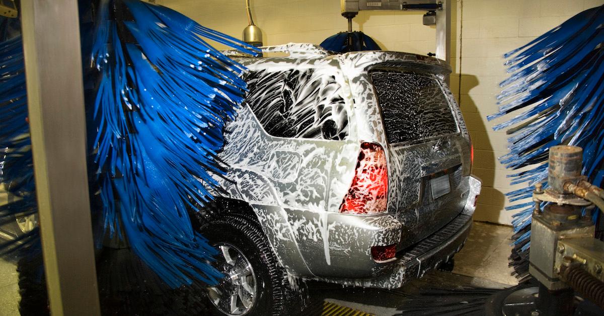 Car going through automated car wash