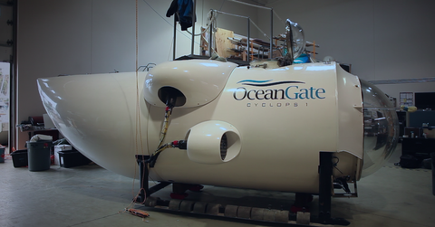 OceanGate's Cyclops submersable sits in a warehouse