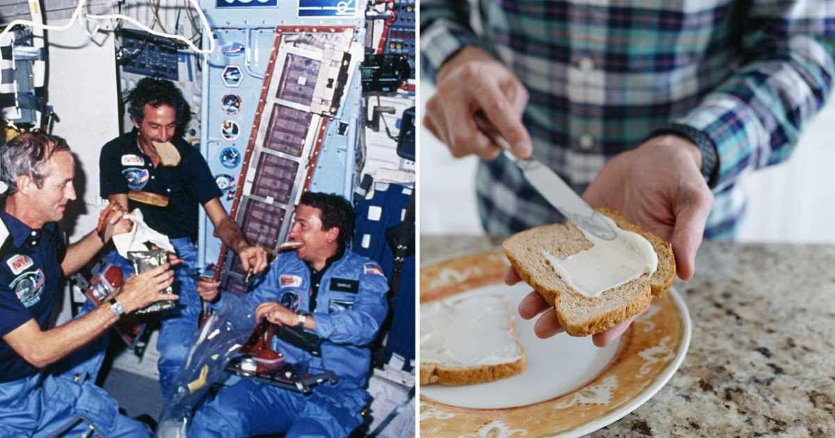(L) Astronauts eating aboard ISS; (R) Man slathers mayonnaise on bread (Representative Cover Image Source: Getty Images | (L) Historical; (R) Grace Cary)