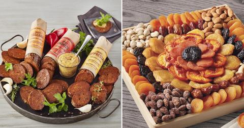 A Harry & David Vegan Charcuterie Collection, and a Harry & David Dried Fruit and Nut Tray