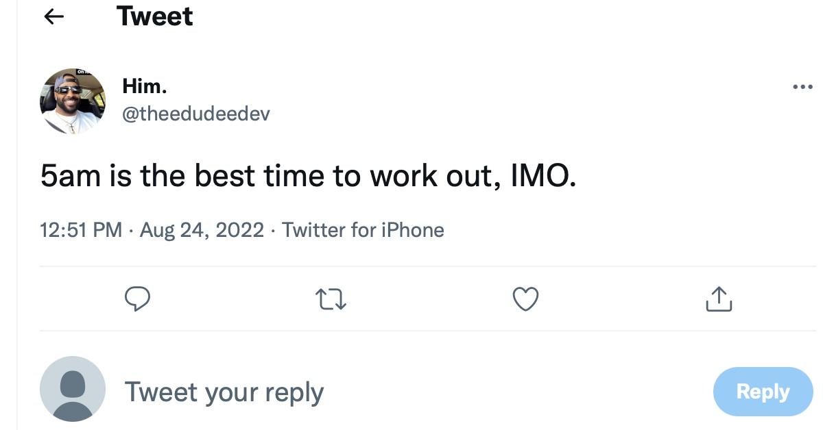 A tweet about workout times 