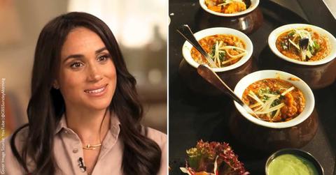 (L) The Duchess of Sussex in an interview with Jane Pauley for CBS. (Cover Image Source: YouTube| @CBSSundayMorning) | (R) A variety of gravies and dips on a dinner table. (Representative Cover Image Source: Pexels | Chan Walrus)