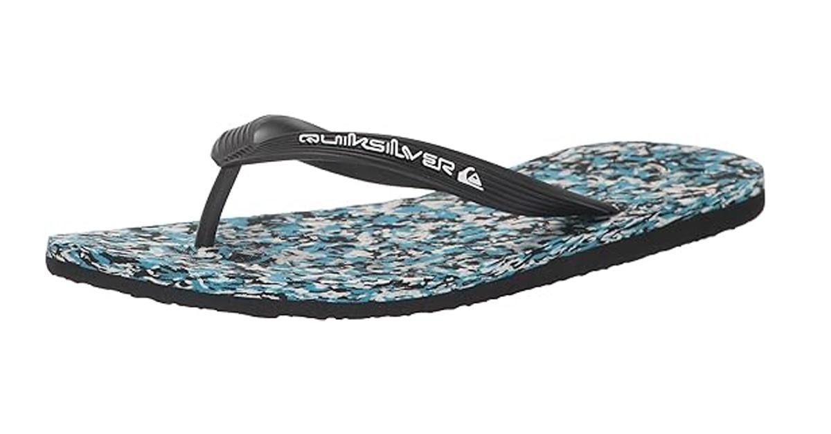 Quiksilver recycled flip flops with a multicolored footbed