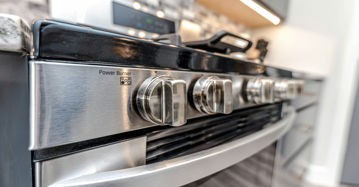 A closeup of stove knobs