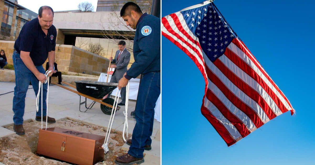 (L) Austin Time Casule Ceremony; (L) US Flag (Representative Cover Image Source: (L) Getty Images  |John Anderson / Contributor; (R) Pexels | David Dibert)