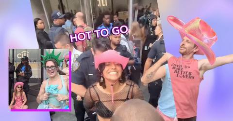 Collage of various photos from Chappell Roan-themed climate protest.