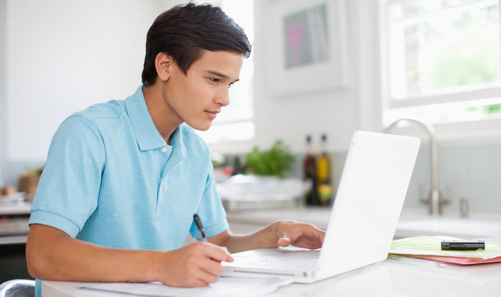 A Student Using a Laptop