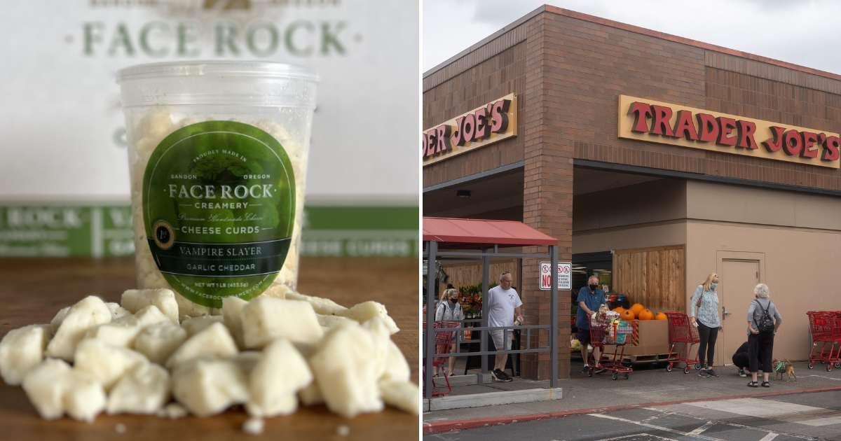 (L) Face Rock Creamery's Vampire Slayer Garlic Cheese Curd (Cover Image Source: Instagram | @facerockcreamery) | (R) Shoppers outside Trader Joe's in Beaverton, Oregon. (Representative Cover Image Source: Getty Images | hapabapa)