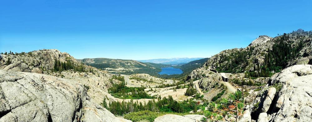 A panoramic view of Donner Summit on a sunny day