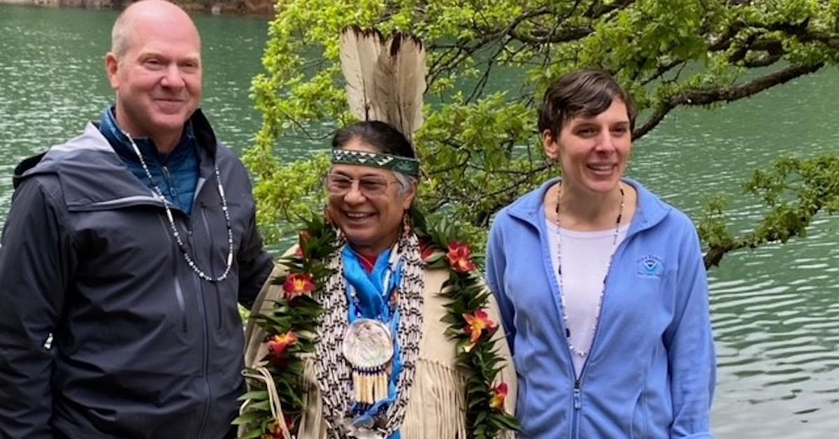 CDFW Director Charlton H. Bonham, Winnemem Wintu Chief Caleen Sisk, and Cathy Marcinkevage, Assistant Regional Administrator for NOAA Fisheries West Coast Region.