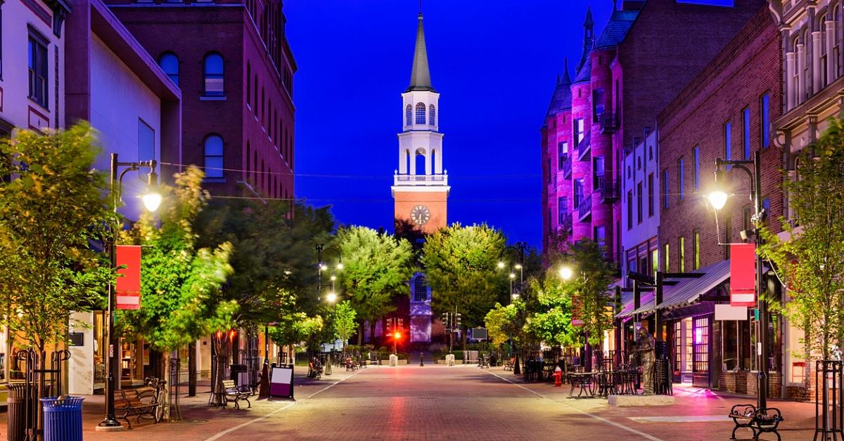 Downtown Burlington, Vt., at night