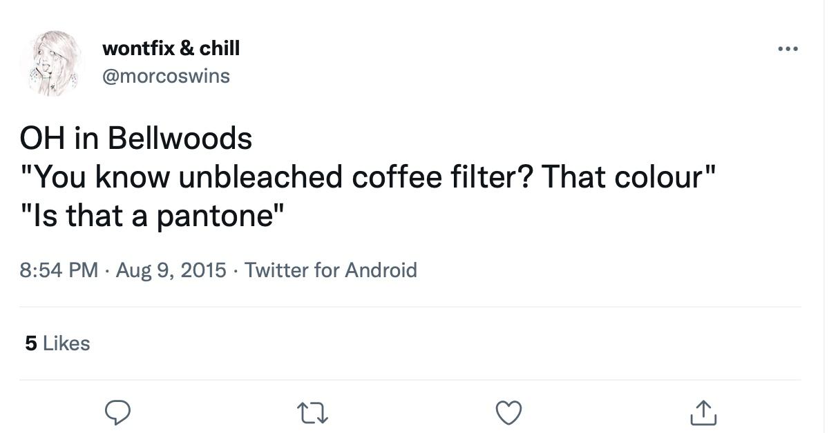 A tweet about unbleached coffee filters