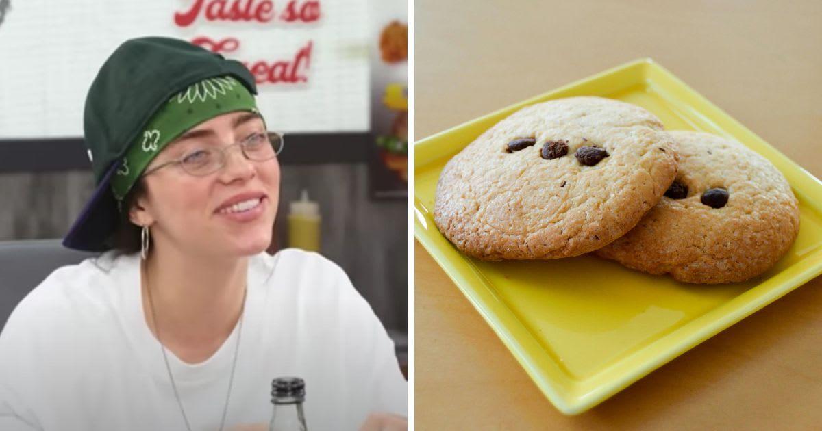 (L) Billie Eilish in an interview on the Chicken Shop Date show. (Cover Image Source: YouTube | @AmeliaDimoldenberg) | (R) Home-made cookies on a tray. (Representative Cover Image Source: Pexels | StockPhotosHub)