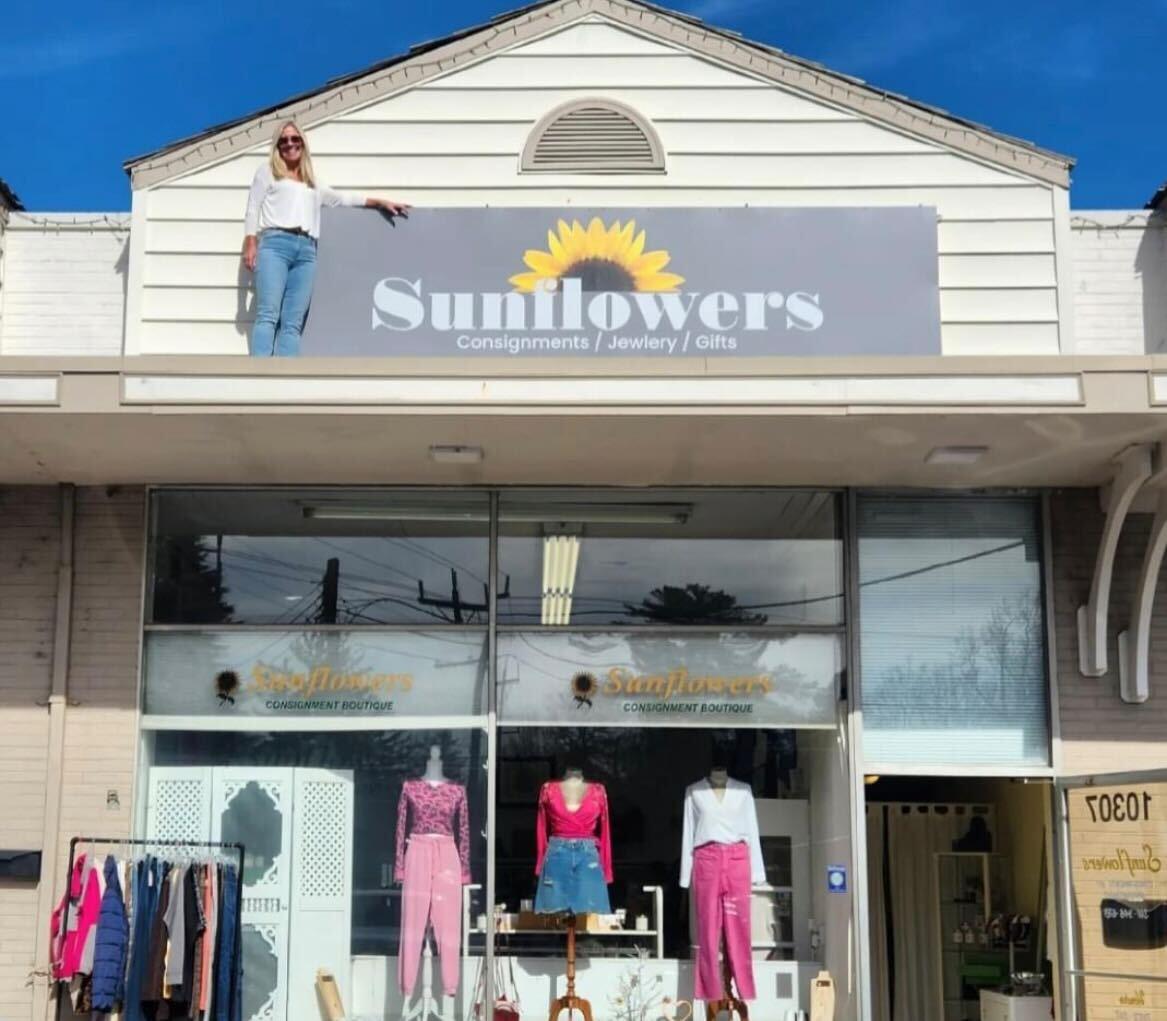 Standng outside the Sunflowers Consignment Shop 