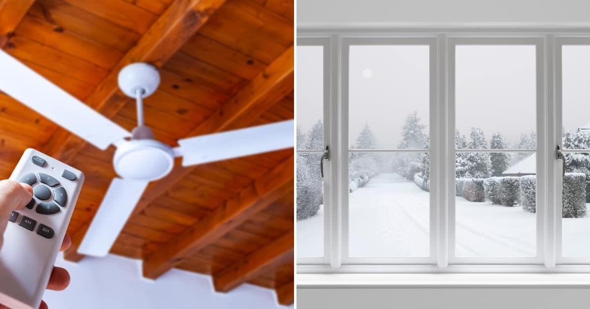 (L) Image of a ceiling fan controlled by a remote. (R) View of the snowy roads through the window of a home. (Representative Cover Image Source: Getty Images | (L), Guiliano Benzin (R) Phototropic)