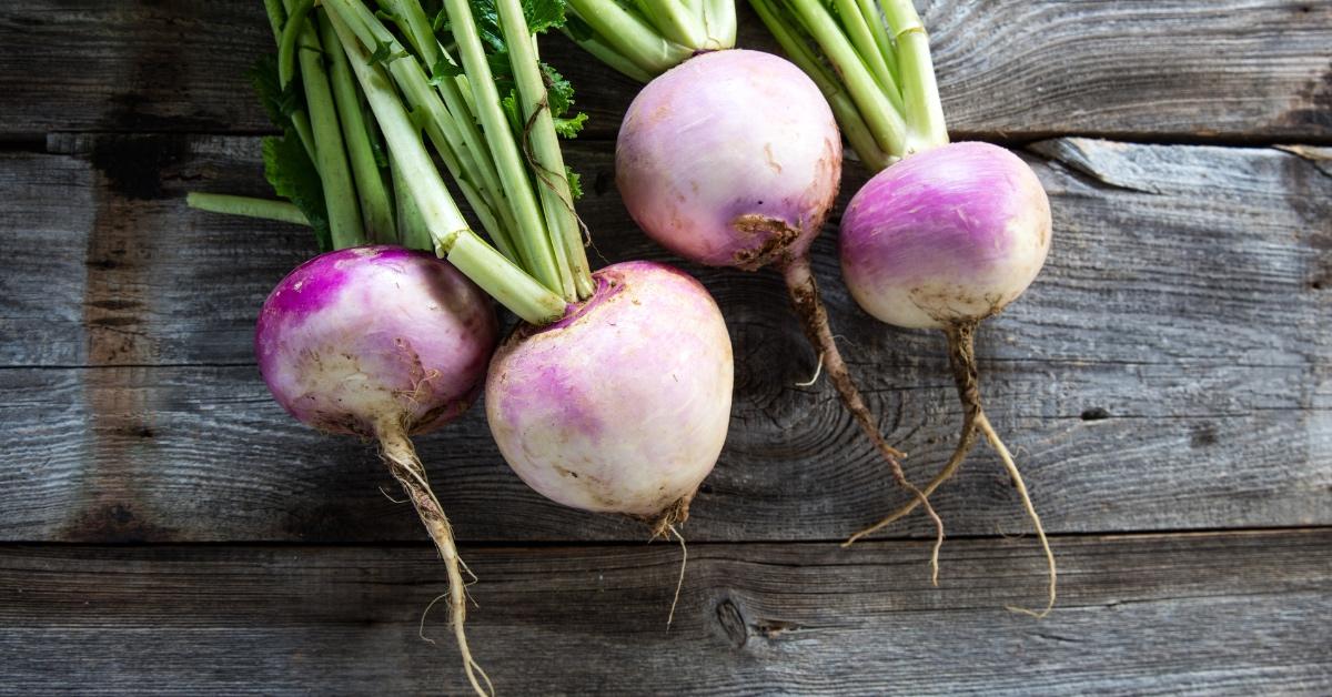 Turnips on a table. 