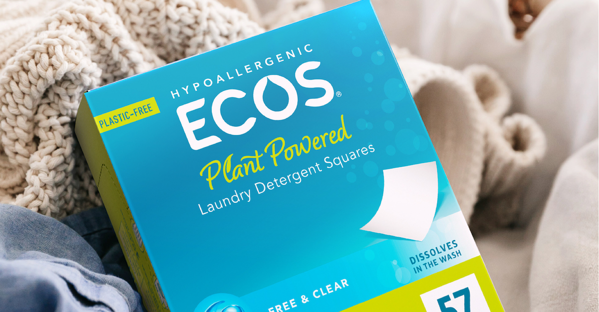 Ecos Plastic-Free Liquidless Laundry Detergent Squares, - Free & Clear