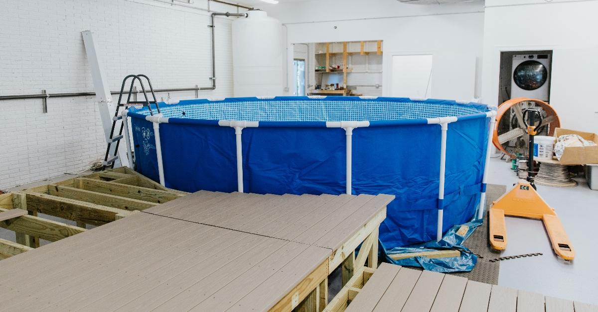 Photograph of rehabilitation pools in progress of being built at the Dolphin Rescue Center.