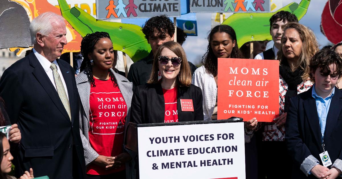 "Moms Clean Air Force joined Congressman Mike Thompson (CA-4), Schools for Climate Action, Defend Our Future, and students from across the country for a press conference in March 2023"