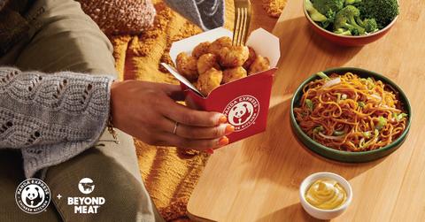 Panda Express vegan orange chicken in red container