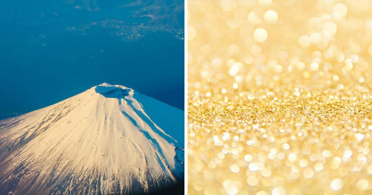 (L) A volcano crater covered in snow. (R) Gold dust particles. (Representative Cover Image Source: Pexels | (L) Tirachard Kumtanom, (R) Achira22)
