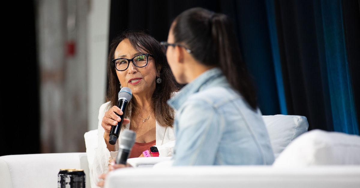 Miyoko Schinner on stage the Vegan Women Summit.