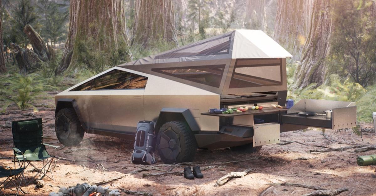 Tesla Cybertruck on a camping trip. 