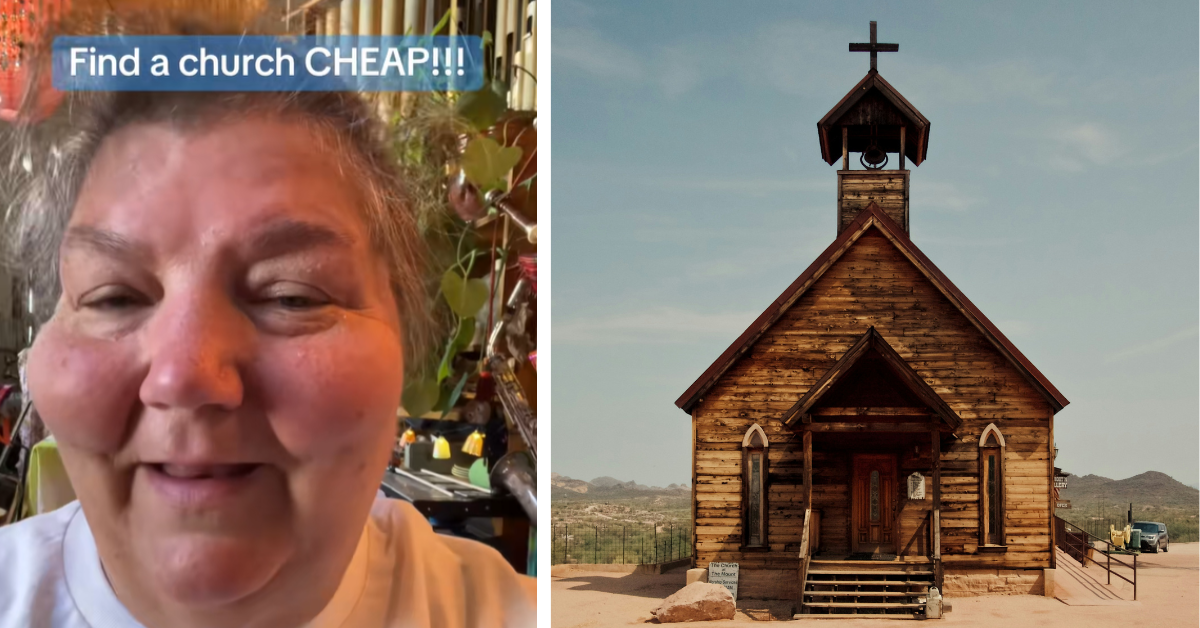A woman says she can teach people how to live in old churches, a photo of a wooden church in the middle of the desert