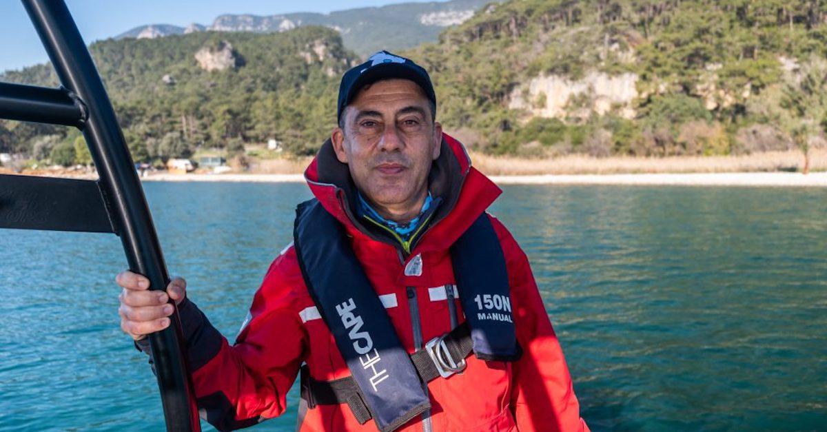 Goldman Environmental Prize winner Zafer Kizilkaya on a boat.