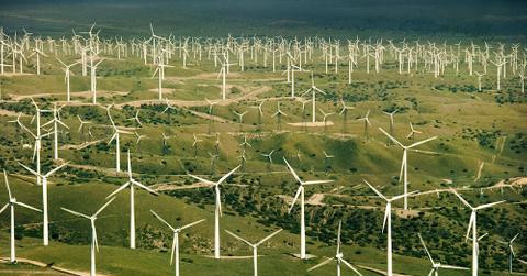 Wind farm on a green field