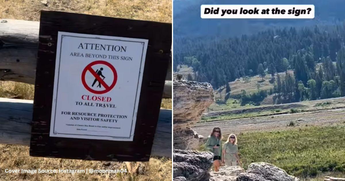 Tourists ignore a warning sign at Yellowstone. (Cover Image Source: Instagram | @moonman04)