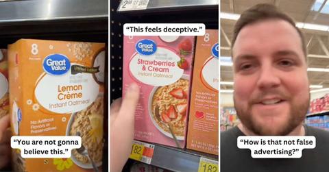Man checks Great Value cereal boxes and is puzzled to read the ingredients label (Cover Image Source: TikTok | @padiano)