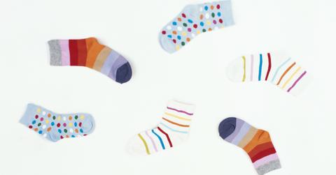 Six socks on white background