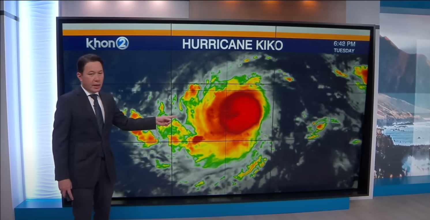 A weatherman discusses Hurricane Kiko hitting Hawaii.